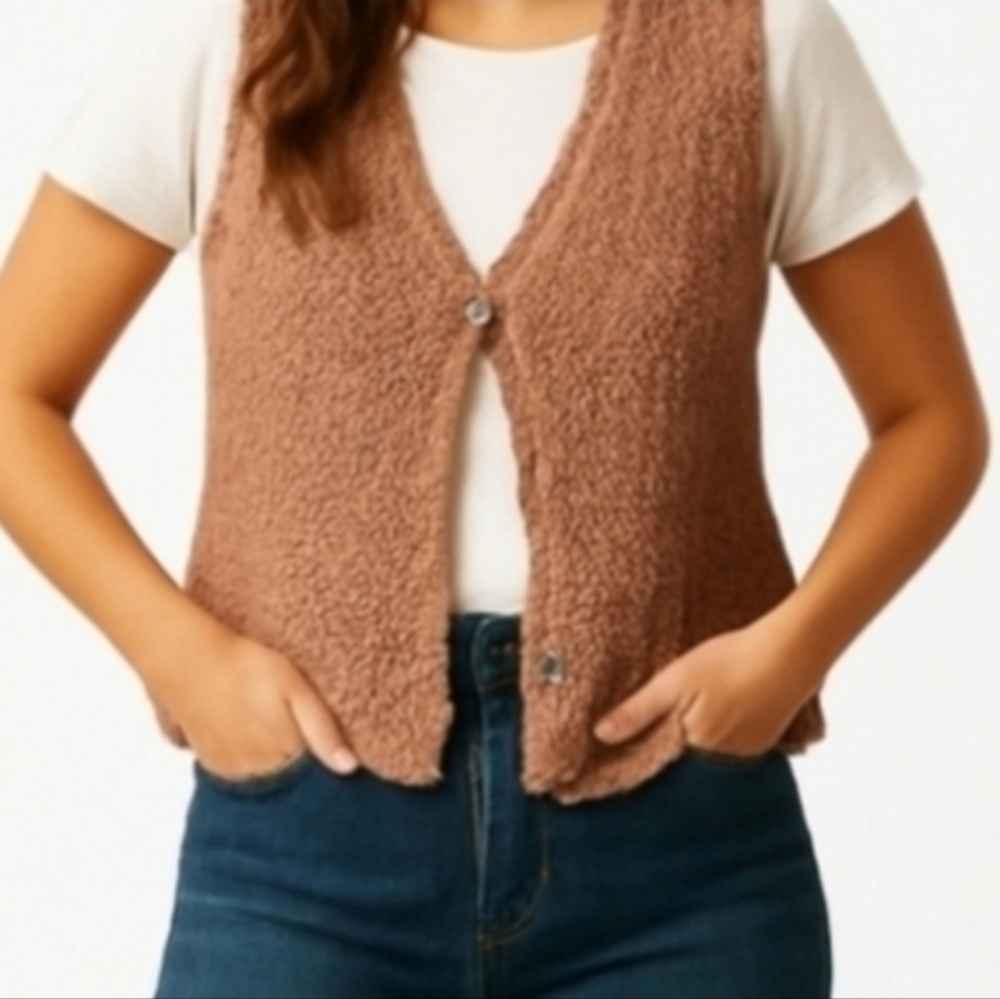 Cotton Yellow Crochet  Scallop Pink Orange Sleeveless Purple Vest Medium
